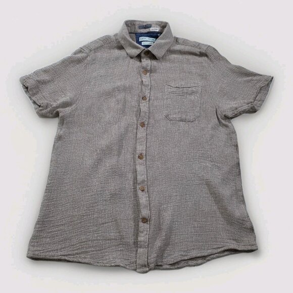 Tenth + Ocean Linen Blend Shirt Mens M Heathered Beige SS Lightweight Breathable - Picture 8 of 12